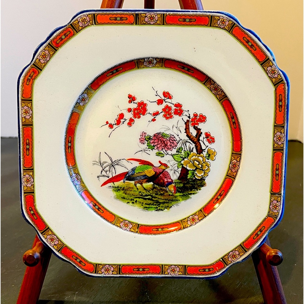 VTG Old Wedgwood Imperial Porcelain Octagonal Plate Birds & Flowers. Handpainted